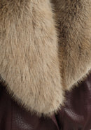 Leren jas met faux fur bont burgundy - CV2229