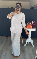 Plisse set champagne met korte mouwen en rekbare broek PRE ORDER