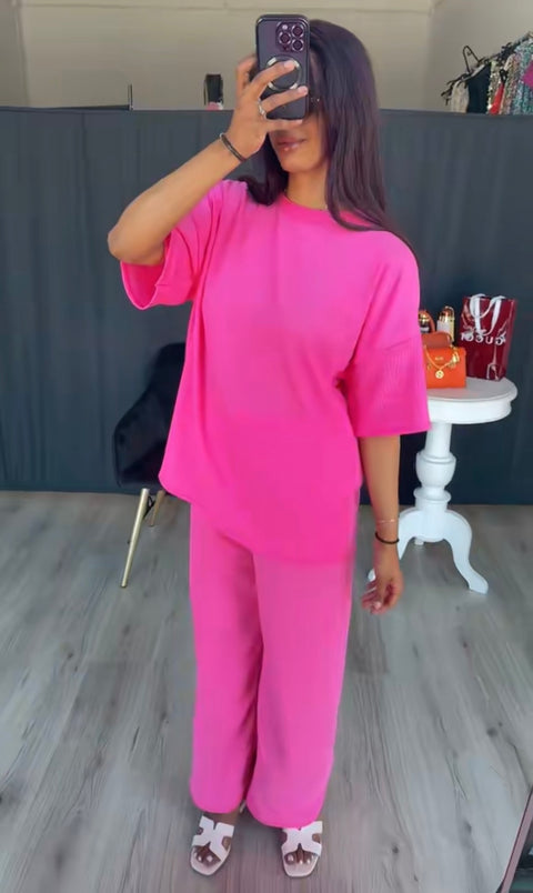 Crepe set roze korte mouwen tall