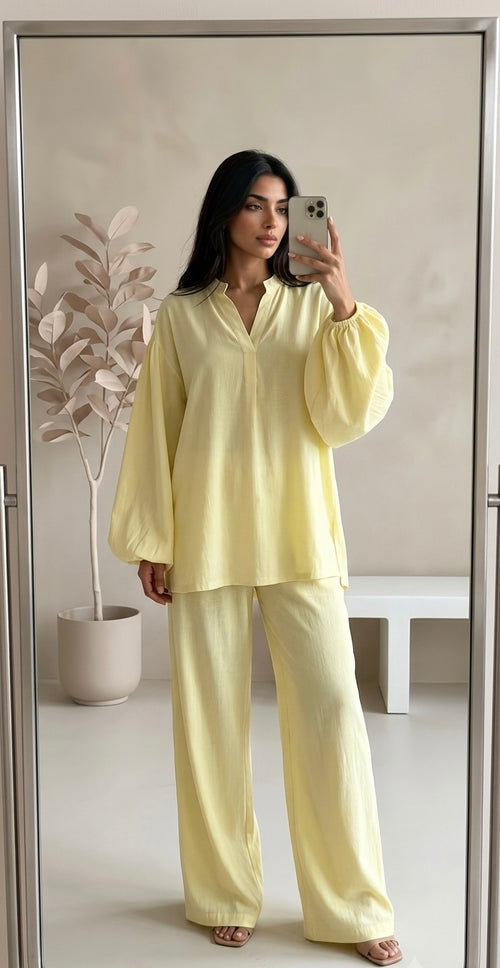 Poplin cotton oversized twinset - butter yellow PRE ORDER