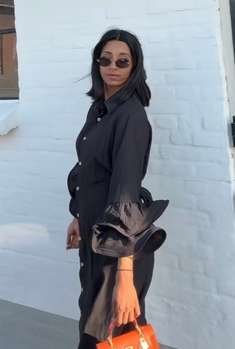 Jurk met ruffles van viscose zwart - M5250