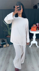 Modest - zomer oversized bloek met wijde broek set licht beige