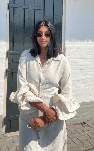 Jurk met ruffles van viscose beige - M5250