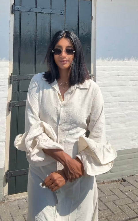 Jurk met ruffles van viscose beige - M5250