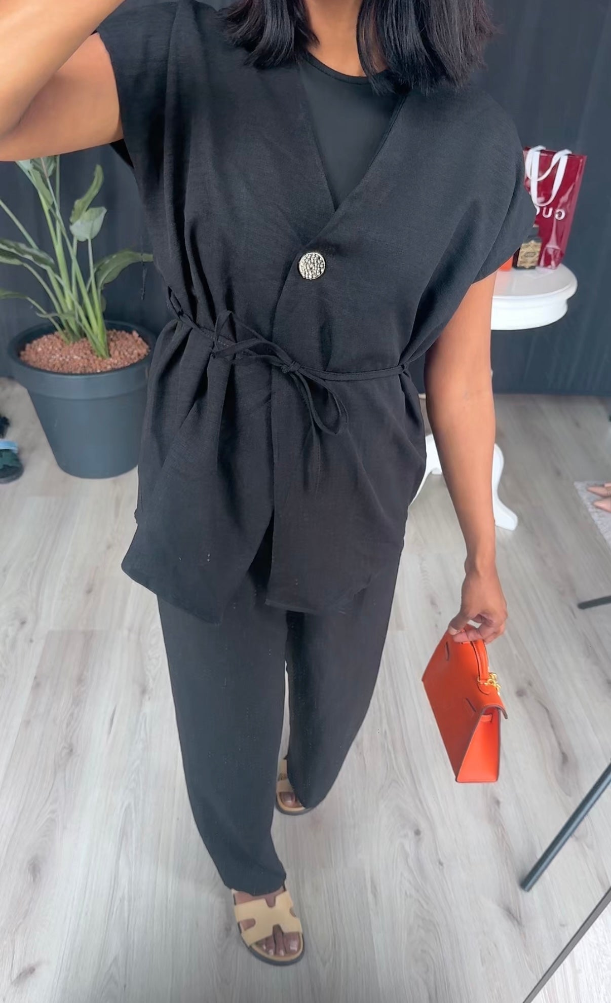 Zomer blazer gilet met rekbare broek zwart - ITALY12