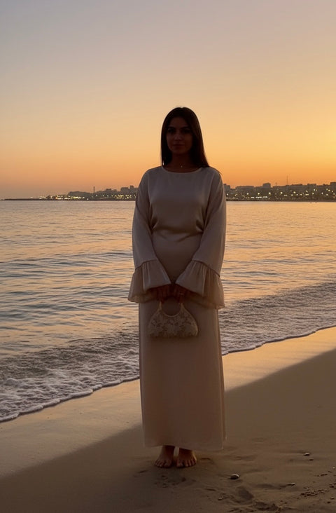 The bloom dress met ruffles mouwen - beige 673200