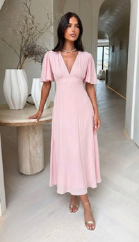 Amado jurk lang a manches papillon - pink AZ1621