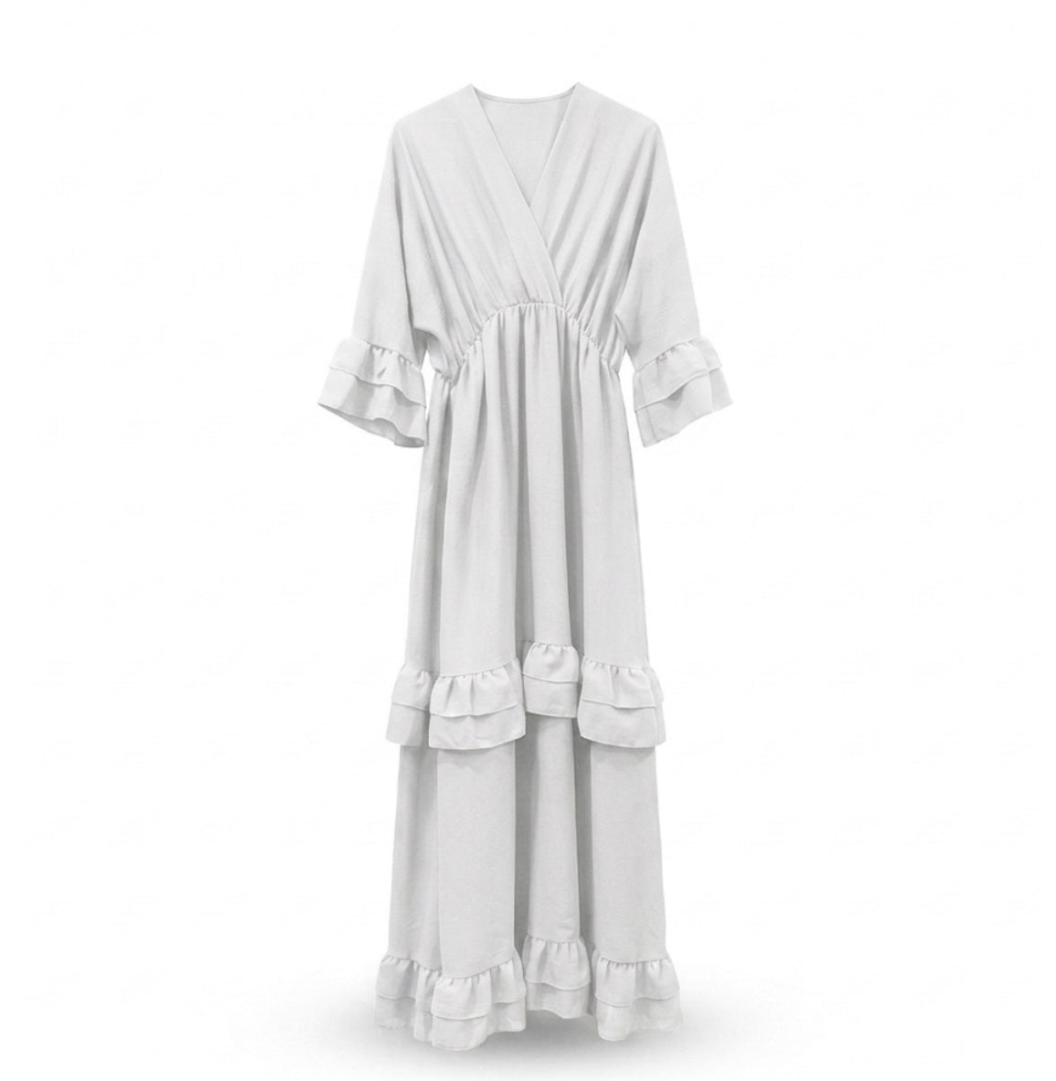 Ruffles jurk met korte v hals - wit