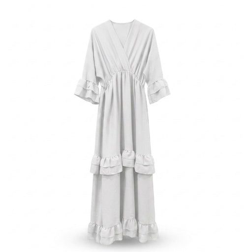 Ruffles jurk met korte v hals - wit