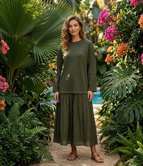 Lella long sleeve dress - kaki green