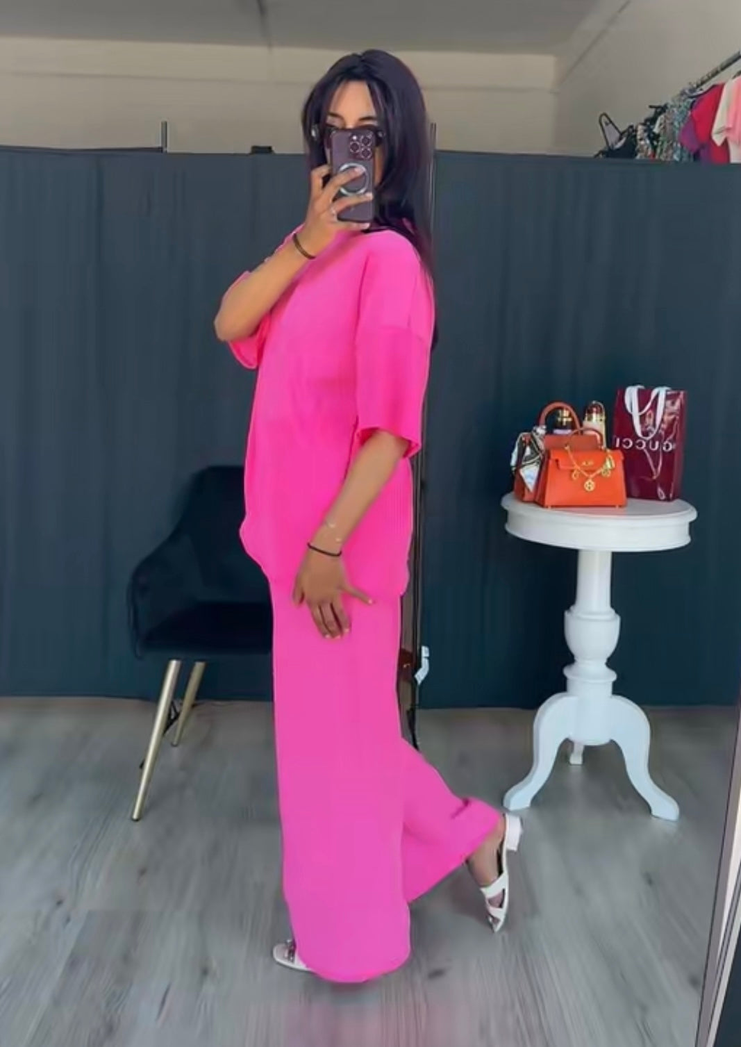 Crepe set roze korte mouwen