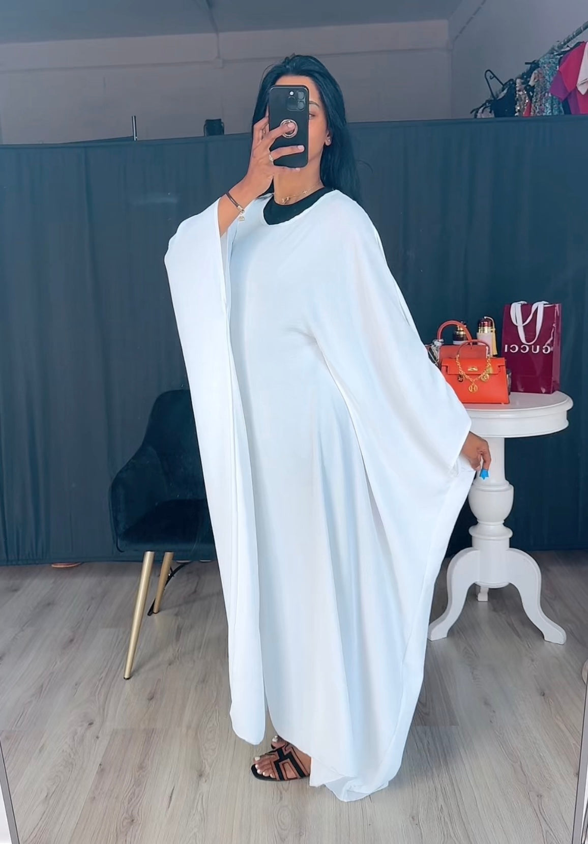 Abaya touwtjes wijde jurk wit