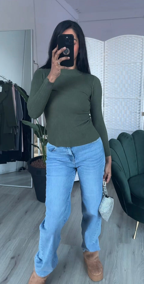 Rekbare trui met rib