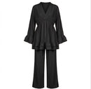 Dames Loungewear Set: Tuniek met Franjes en Matchende Pantalon - zwart