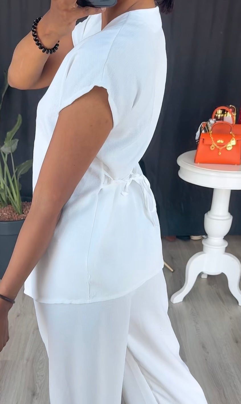 Gilet met knoop en rekbare broek wit van katoen - ITALY12
