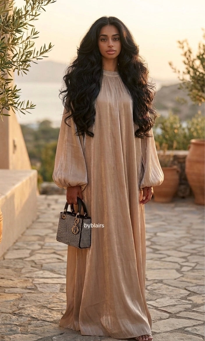 Limited color - hooggesloten maxi jurk taupe