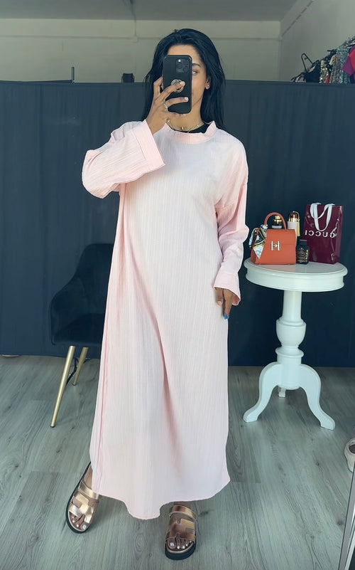 Ribbel jurk licht roze