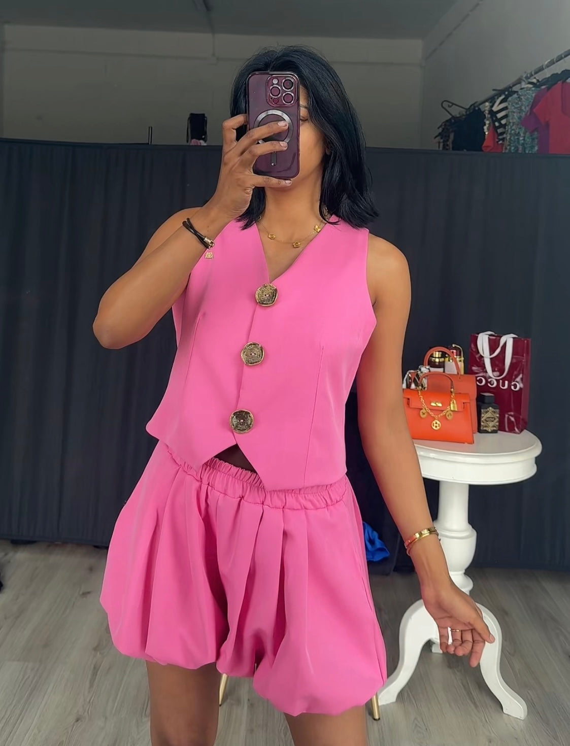 Poff short broek met blazer roze