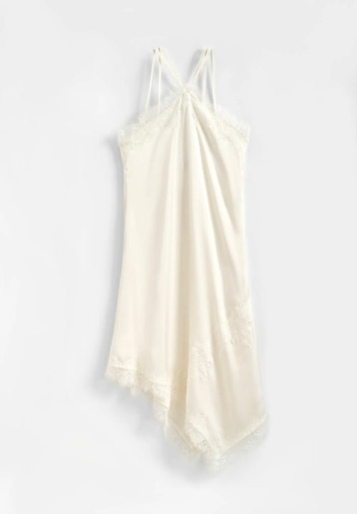 SATIJNEN JURK MET KANT - WHITE