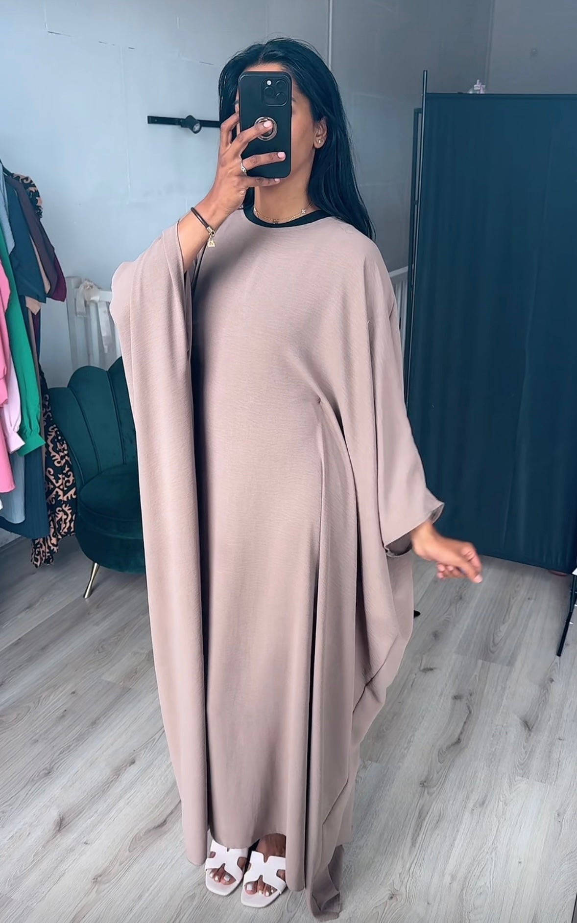 Abaya jurk met touwtjes taupe