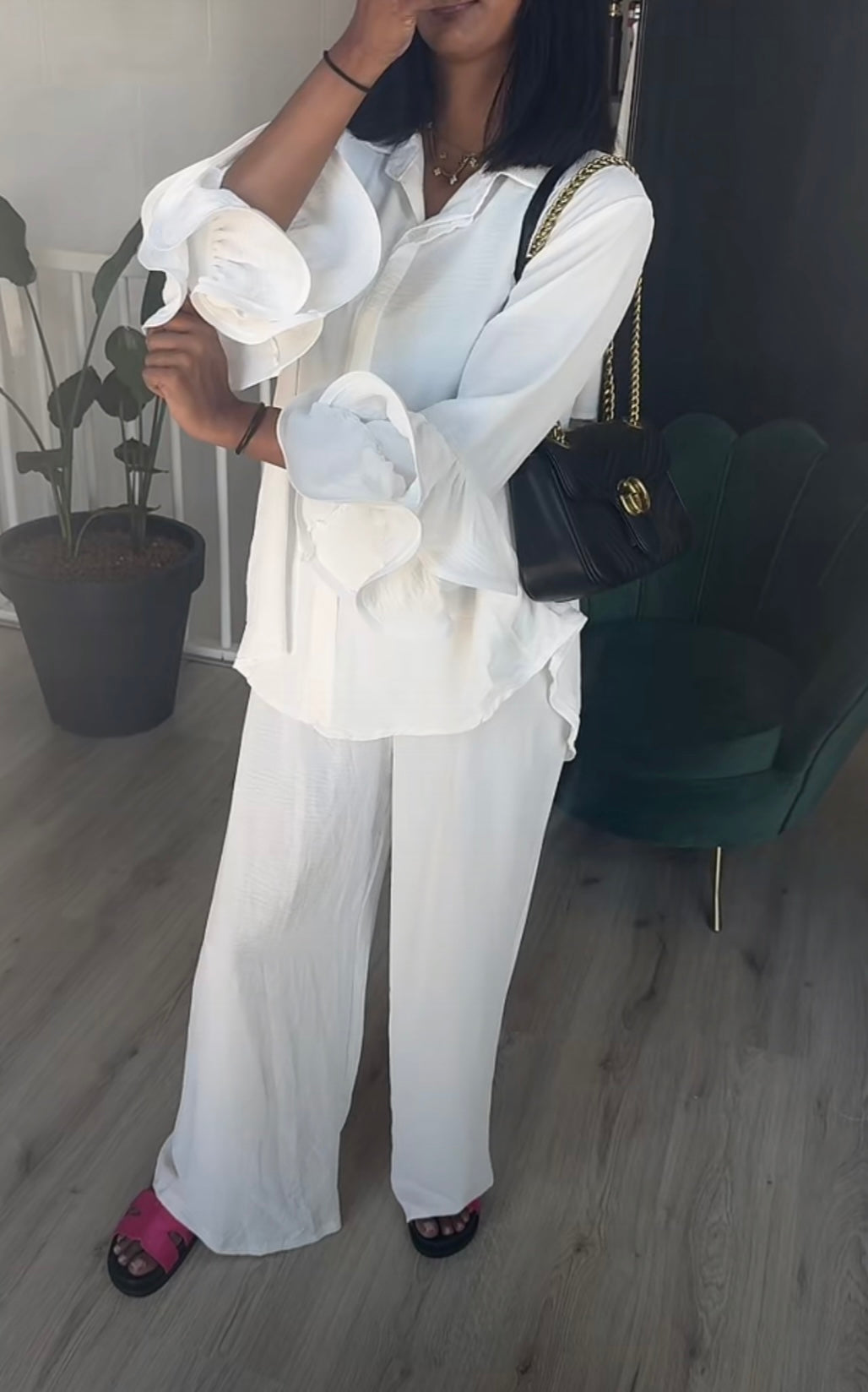 Franje mouwen oversized set wit - M6698