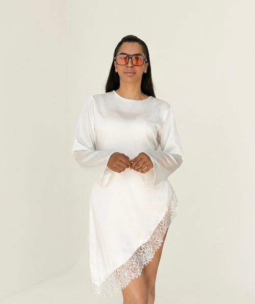 Couture Satijn met Kant Detail blouse - white