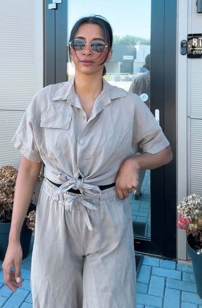 Linnen strik blouse met verstelbare broek