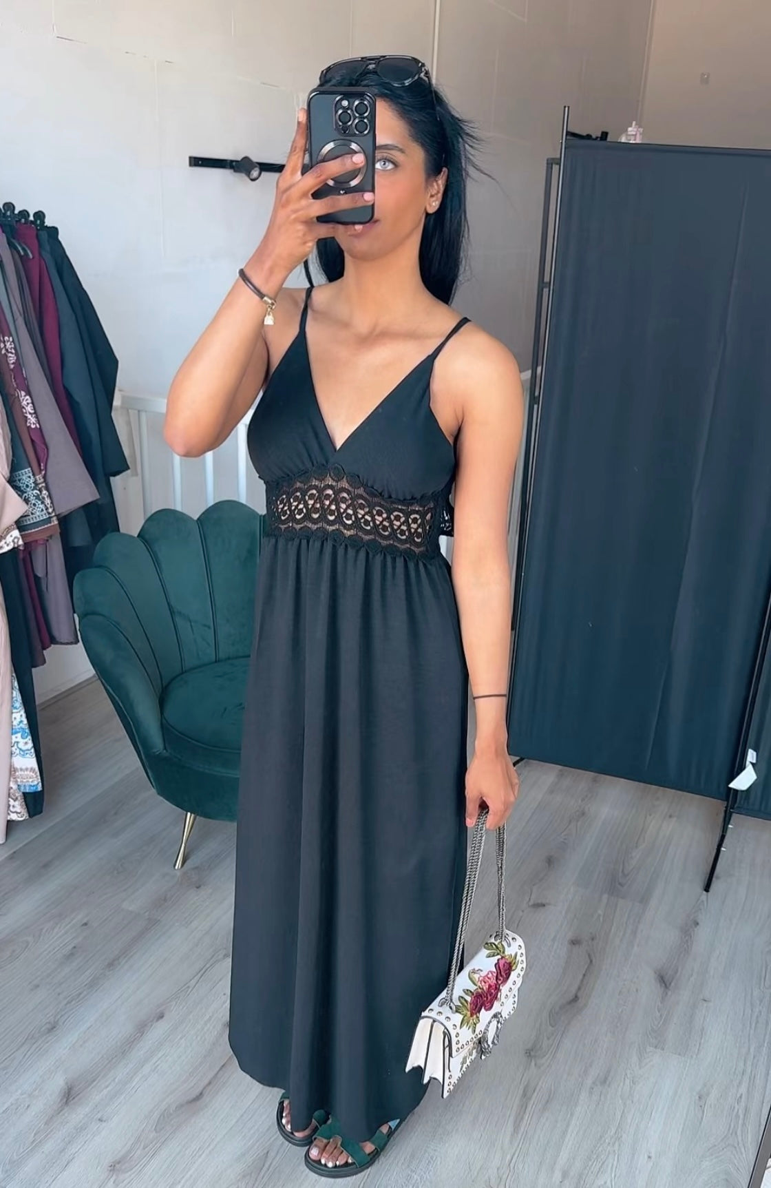 SS25 Zomer jurk met open rug katoen zwart