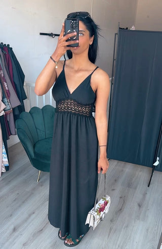 SS25 Zomer jurk met open rug katoen zwart