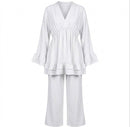 Dames Loungewear Set: Tuniek met Franjes en Matchende Pantalon - wit