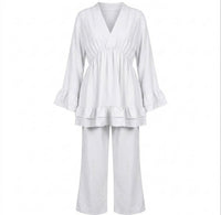 Dames Loungewear Set: Tuniek met Franjes en Matchende Pantalon - wit