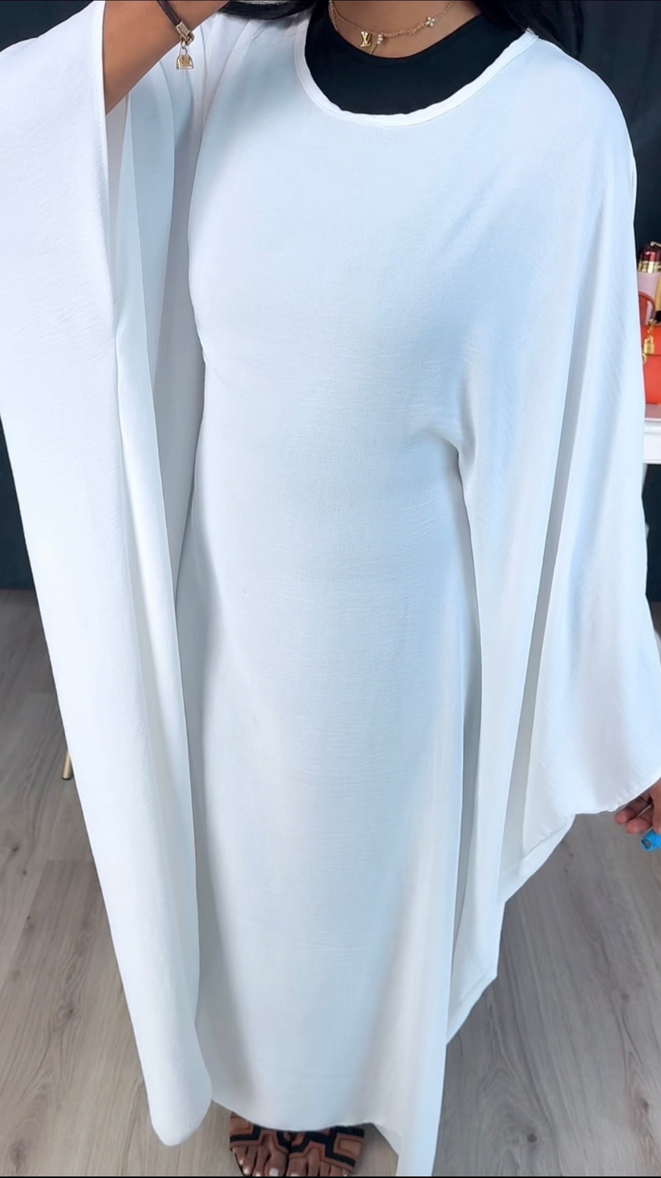 Abaya touwtjes wijde jurk wit