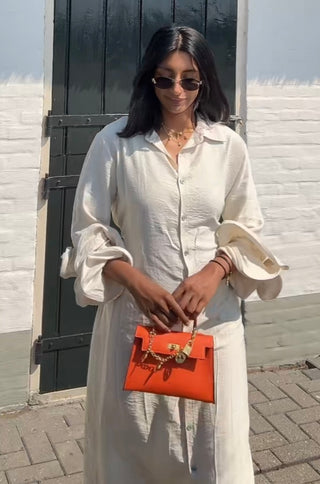 Jurk met ruffles van viscose beige - M5250