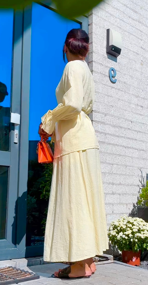 Kimono met rekbare rok van linnen - butter yellow