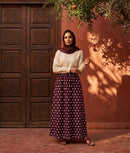 Rekbare katoenen rok - burgundy met witte stippels