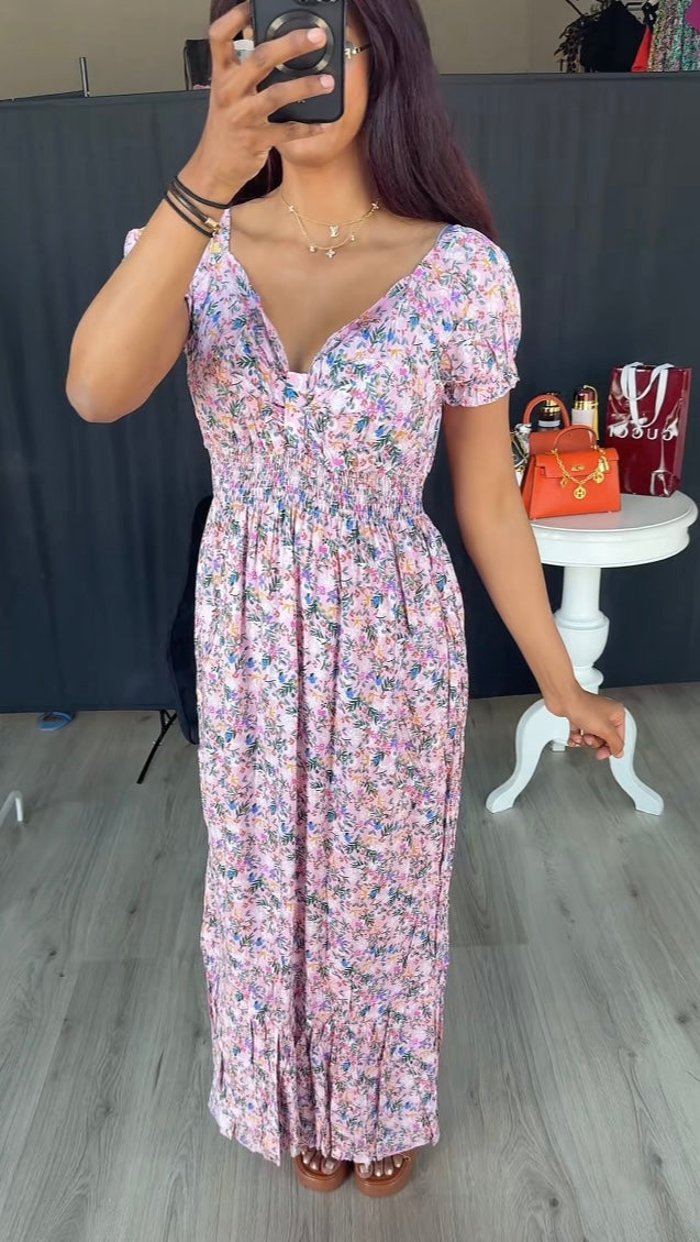 Roze zomer jurk met printjes van katoen