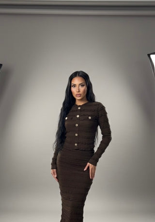 Tweedelig set met crop blouse en midi rok - zilveren knopen