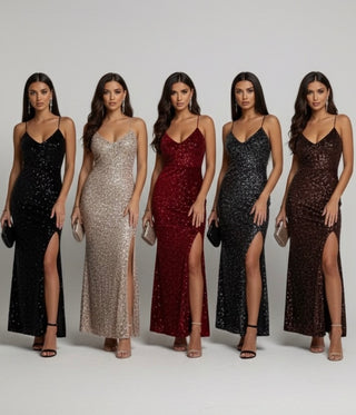 Jurk met volle glitters met bandjes - 57507