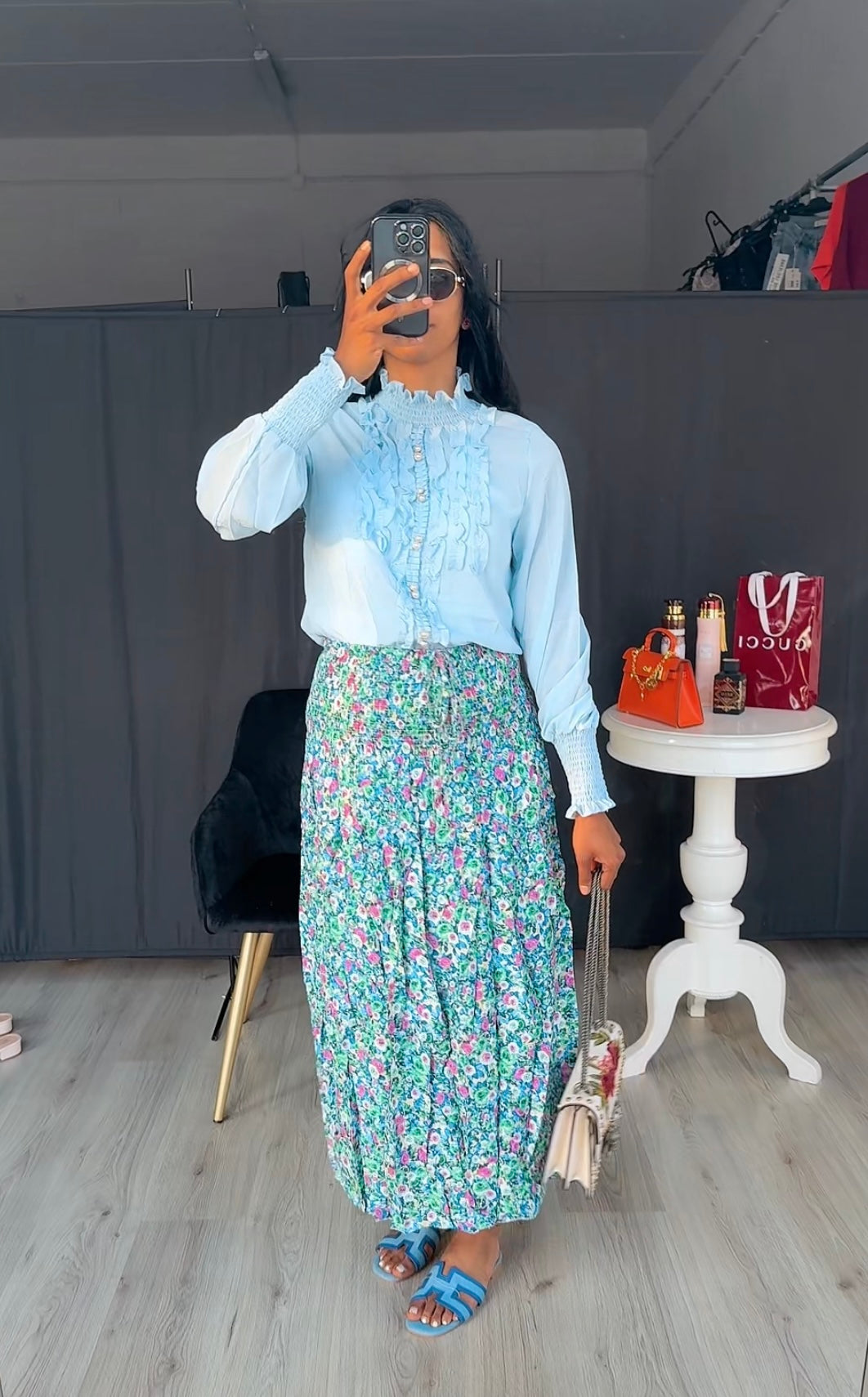 Rekbare rok met print blauw