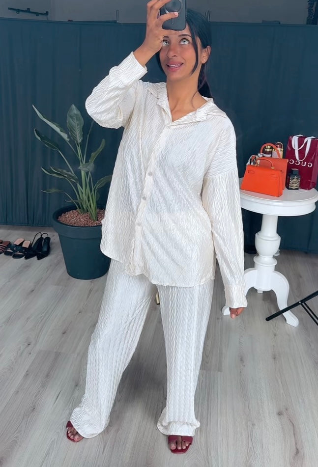Plisse zig zag cream co-ord set van katoen - ITALY90