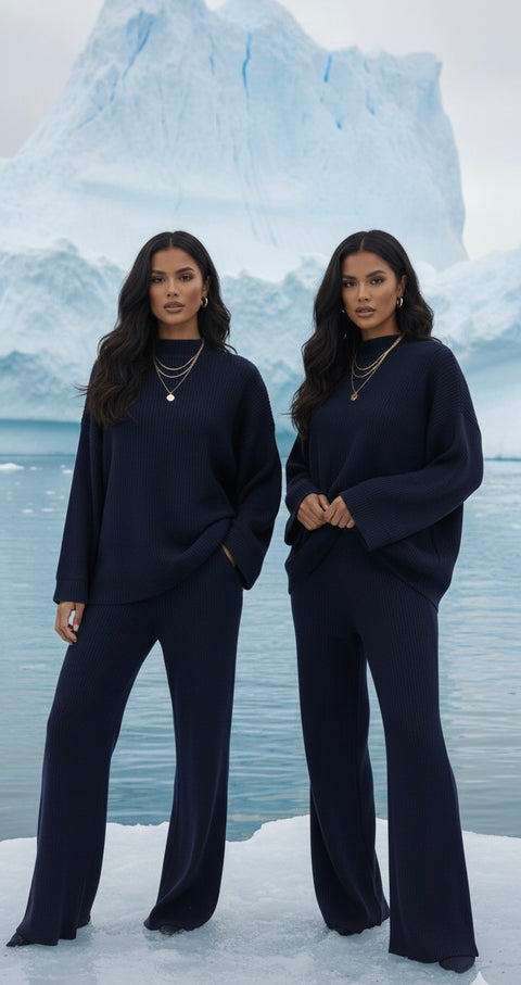 Zyra ribbed co-ord set - navy