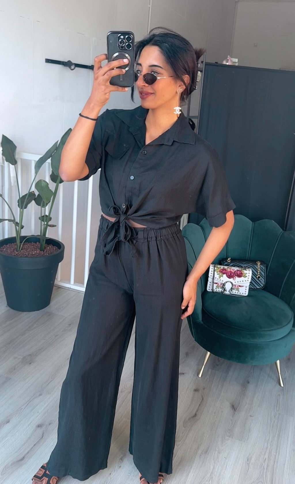 Linnen strik blouse met verstelbare broek