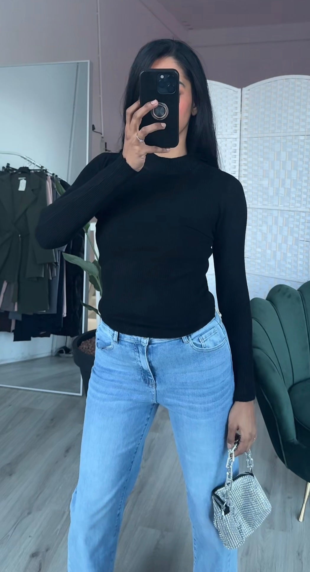 Rekbare trui met rib