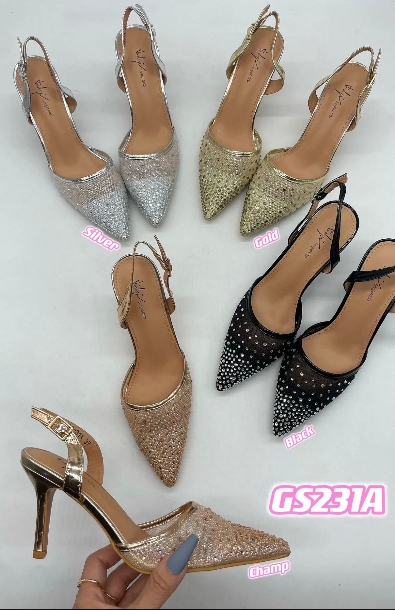 SLINGBACKS MET HAK EN MESH MET GLANS (GS231A)