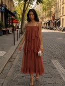 Jurk met lagen en ruffles - deep Orange PS9706
