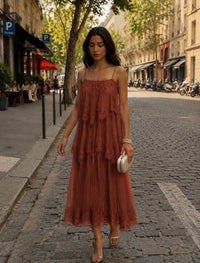 Jurk met lagen en ruffles - deep Orange PS9706