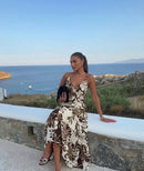 Santorini Brown white maxi-dress