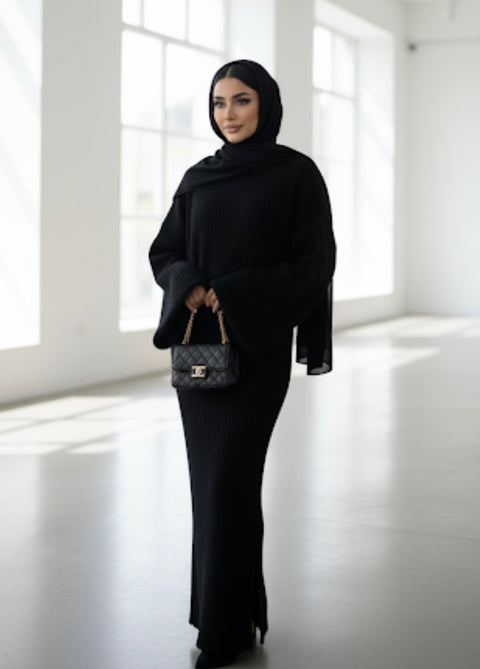 DINA TWEEDELIG GEBREIDEN PAK ZWART PRE ORDER