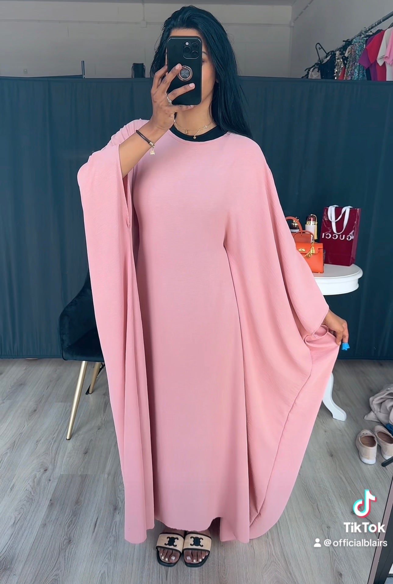 Abaya touwtjes wijde jurk roze