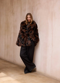 Oversized faux fur bontjas - donker bruin